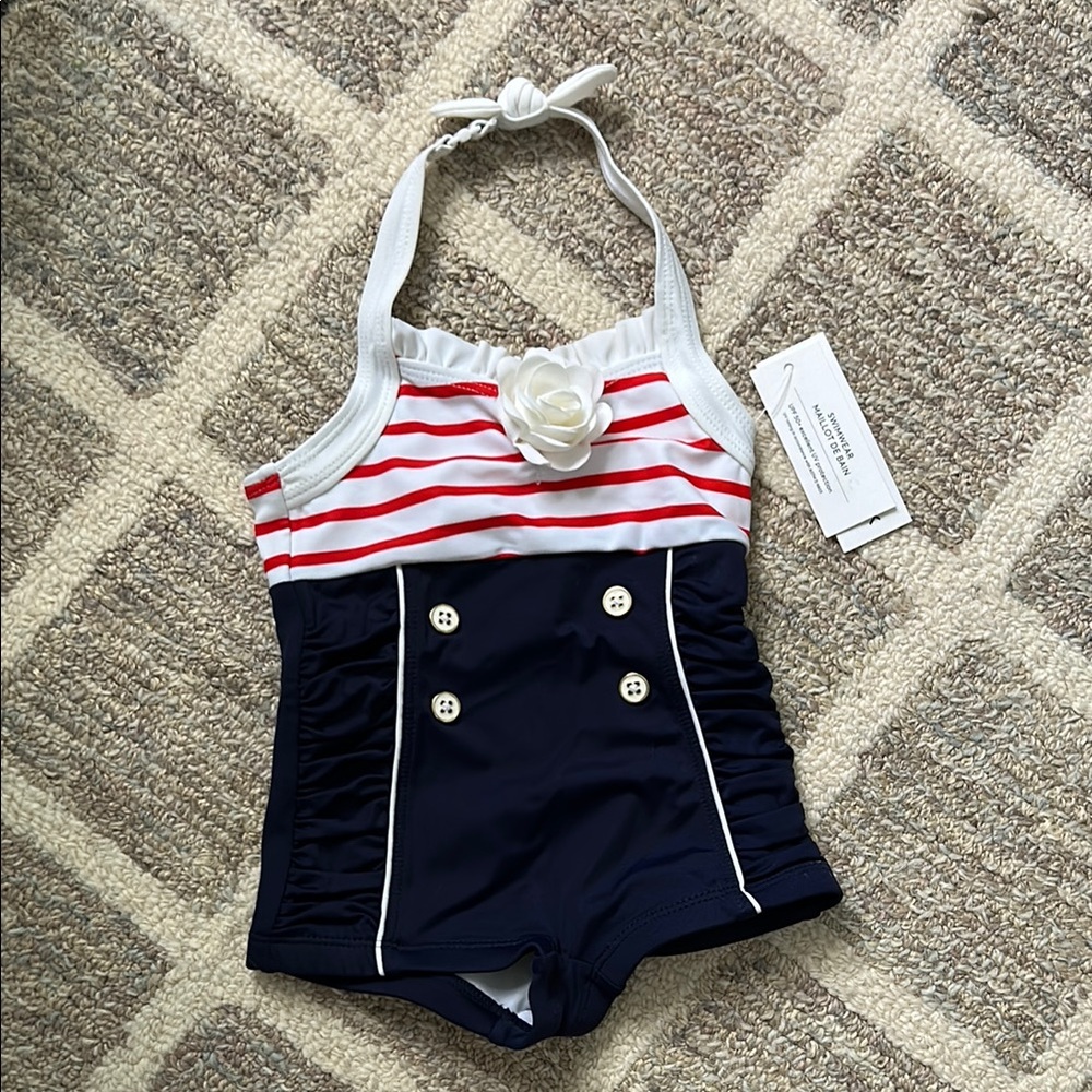 NWT Janie & Jack Nautical Striped Baby Swimsuit 12-18M
